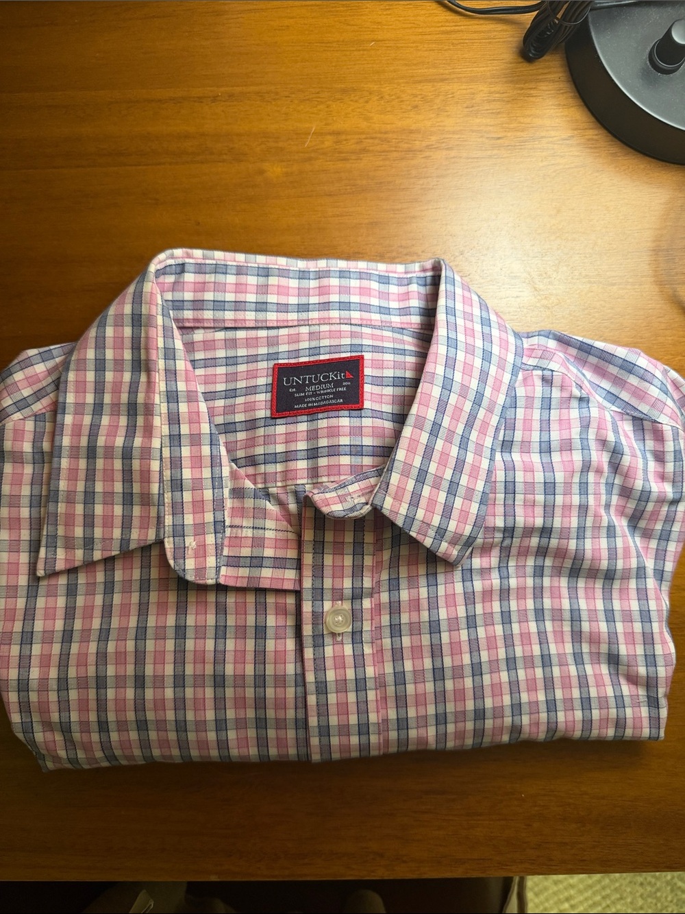 UNTUCKit Men’s Pink and Blue Plaid Button-Down Shirt